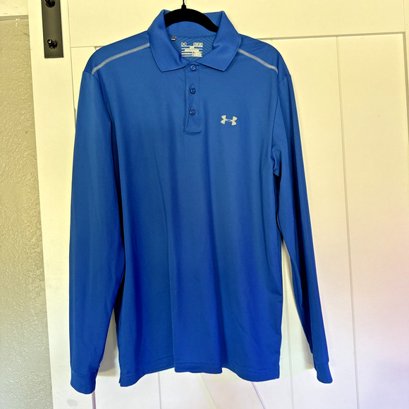 Under Armour Men's All Season Long Sleeve Polo Shirt Loose Fit M Blue - Picture 1 of 5